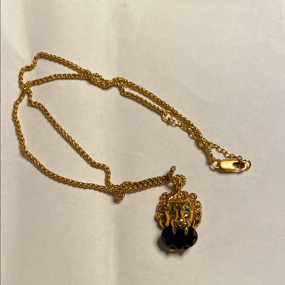 Lion and Stone Pendant Necklace